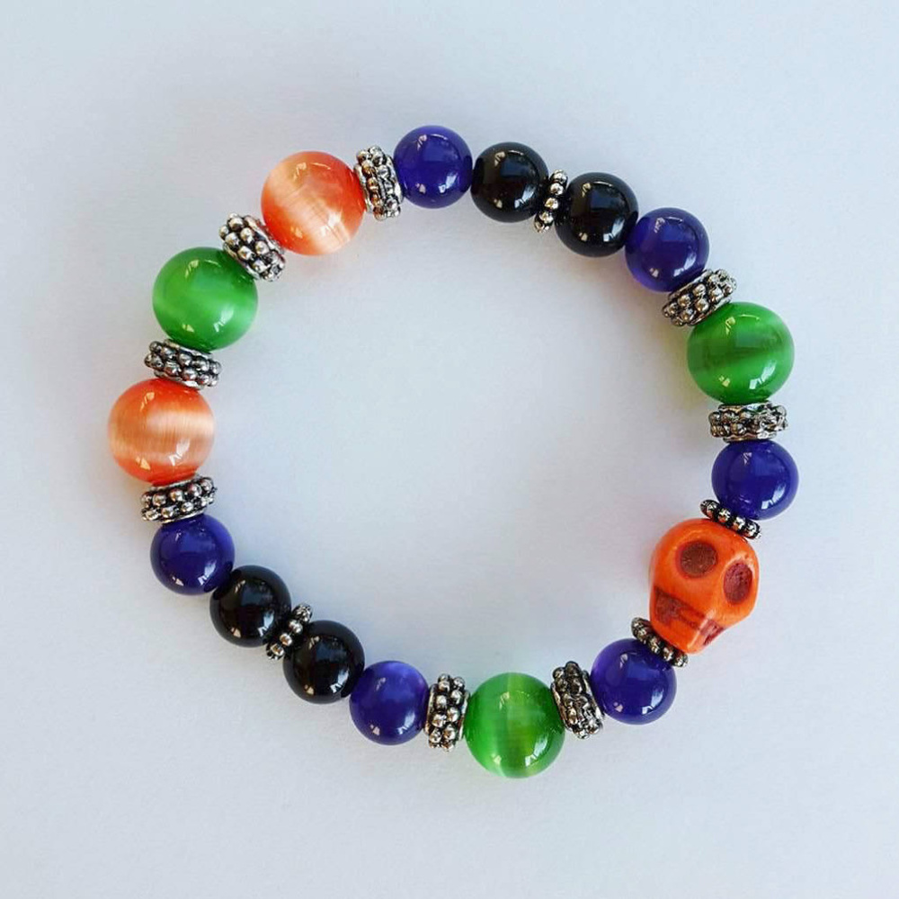Multi-Colored Skull Beaded Stretch Bracelet